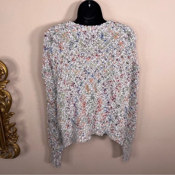 Size 6 Shein Light Grey Colorful Knit Sweater Long Sleeve Rainbow Fuzzy Knit - Picture 11 of 13